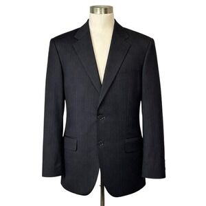 VTG Chaps Ralph Lauren Mens 42R Pinstripe Blazer Black Gray Canada Wool Cashmere
